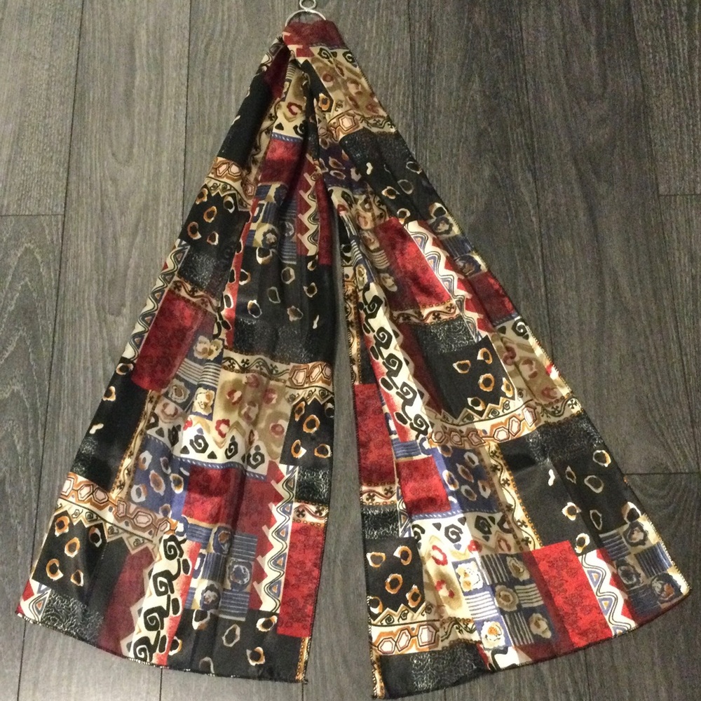 Ladies Block Print Scarf Red Black Blue Gold